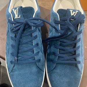 Mens blue suede Louis Vuitton sneakers